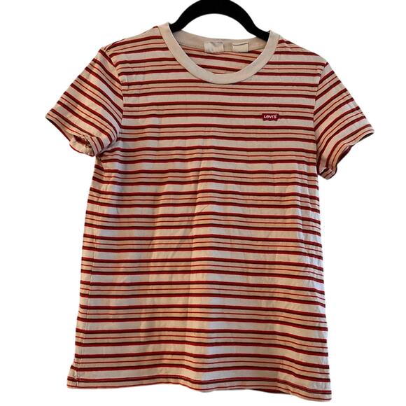 Levi's Red Brown and White Striped T-Shirt size XS - Picture 1 of 5
